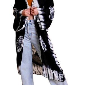 Rich Heritage Black Tie Dye Kimono Long Length Sleeve One Size Boho Duster Coat